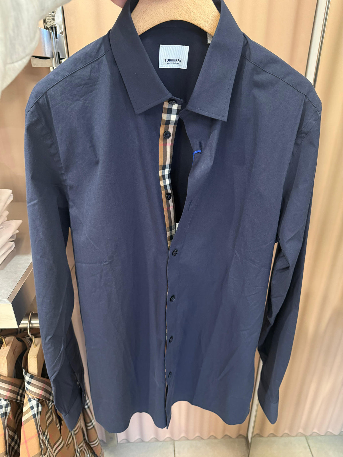 Burberry Solid Shirt In Navy