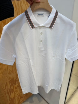 Burberry Short-Sleeve Textured Polo Shirt With Multicolored Collar