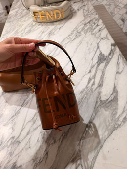Vitello King F is Fendi Logo Embossed Mini Mon Tresor Bucket Bag Cuoio