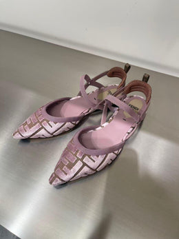 Mauve pink FF jacquard velvet flats