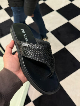 Prada Woven Leather Thong Sandals