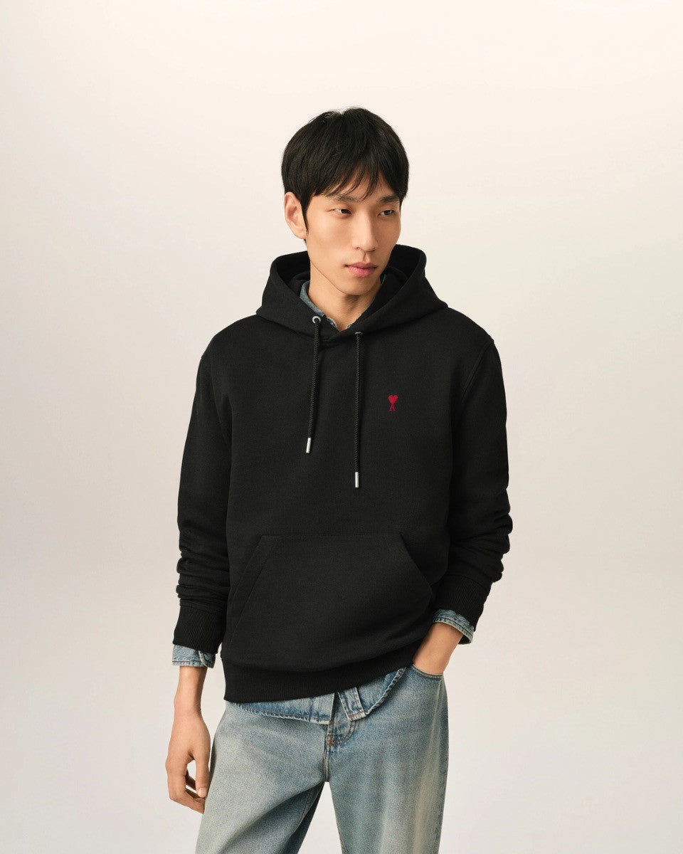 Black cotton hoodie with Ami de Coeur