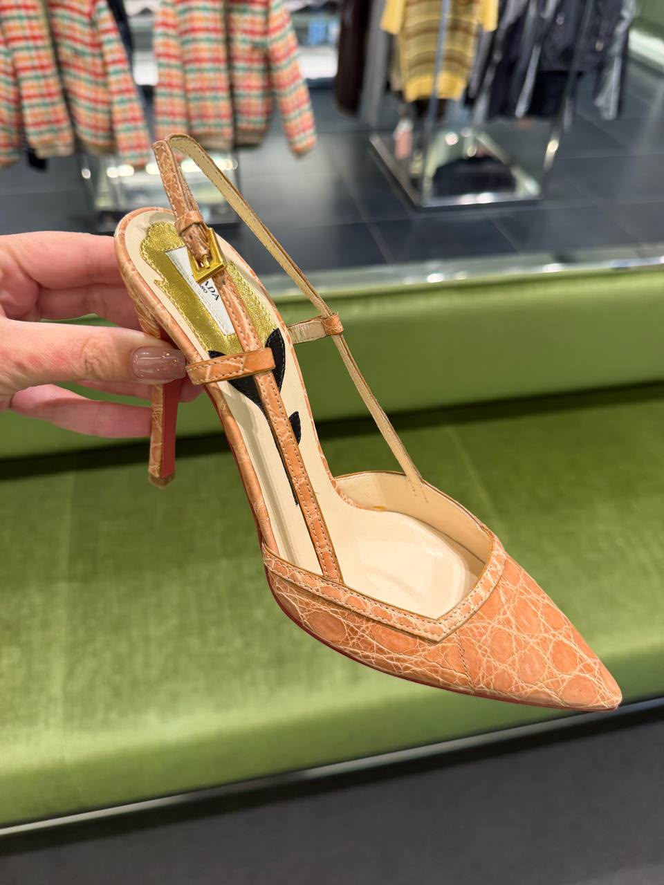 Prada crocodile embossed slingback heels