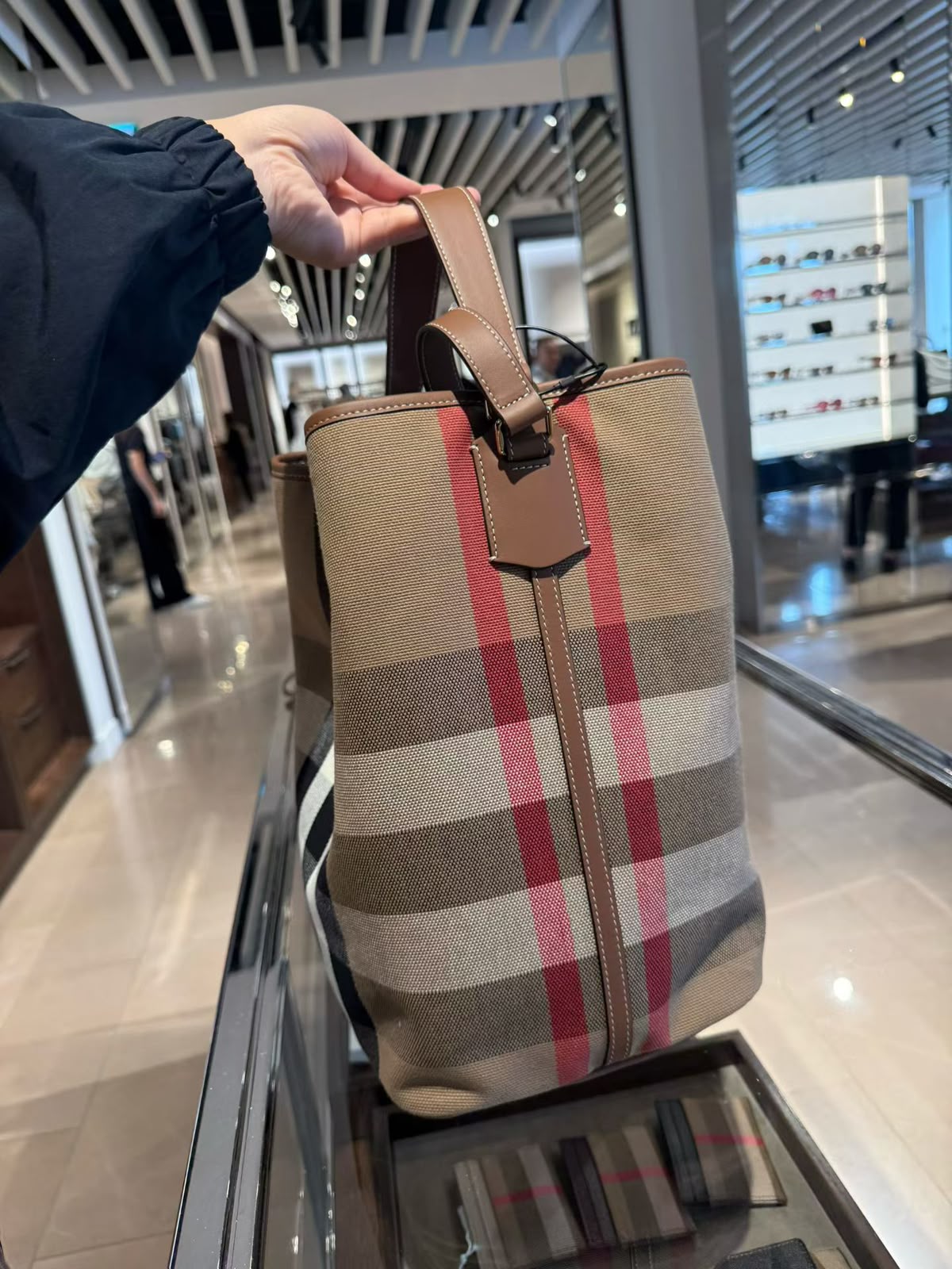 Burberry Giant Check Canvas Calfskin Ashby Bucket Bag