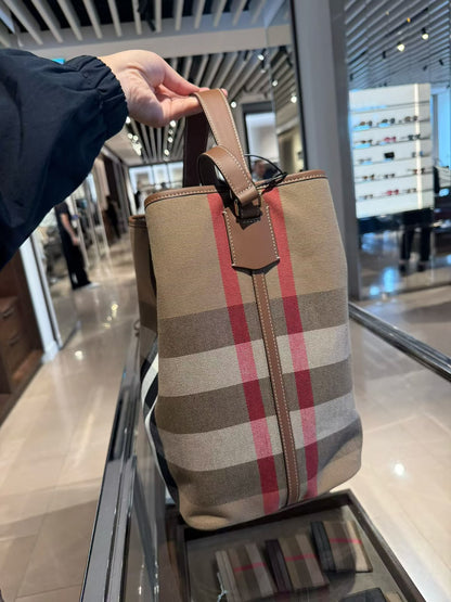 Burberry Giant Check Canvas Calfskin Ashby Bucket Bag