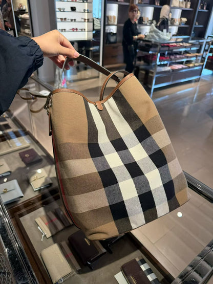 Burberry Giant Check Canvas Calfskin Ashby Bucket Bag
