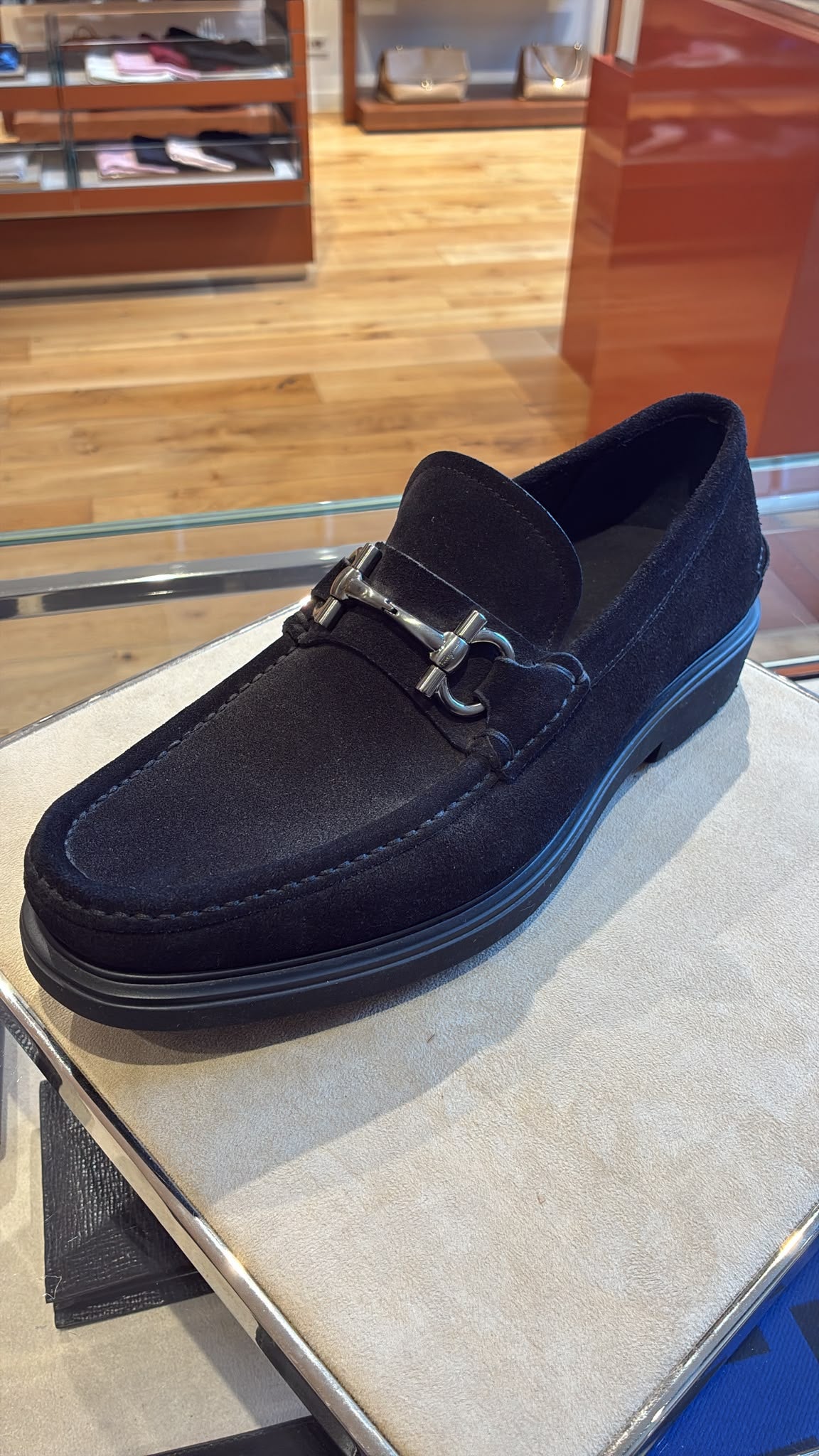 Ferragamo black suede slip-on loafers
