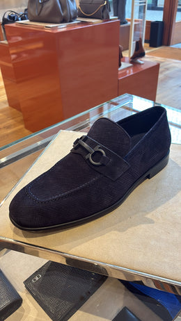 Ferragamo Foster Textured Suede Gancini Bit Loafers