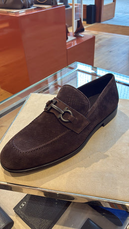 Ferragamo Foster Textured Suede Gancini Bit Loafers