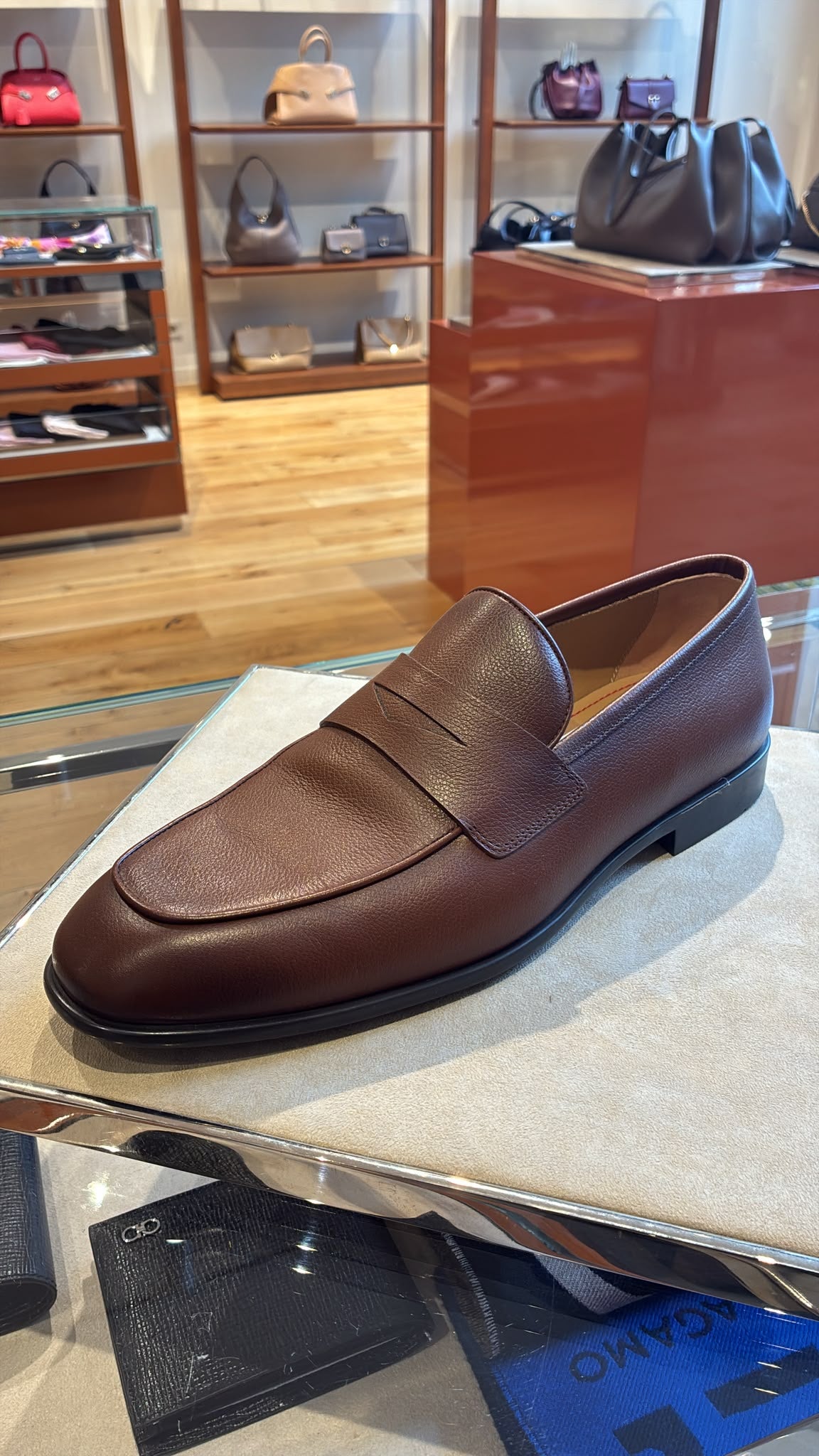 Ferragamo brown textured leather penny loafers