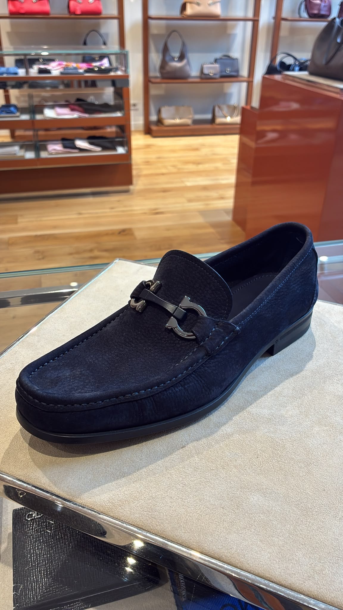 Ferragamo navy blue suede loafers