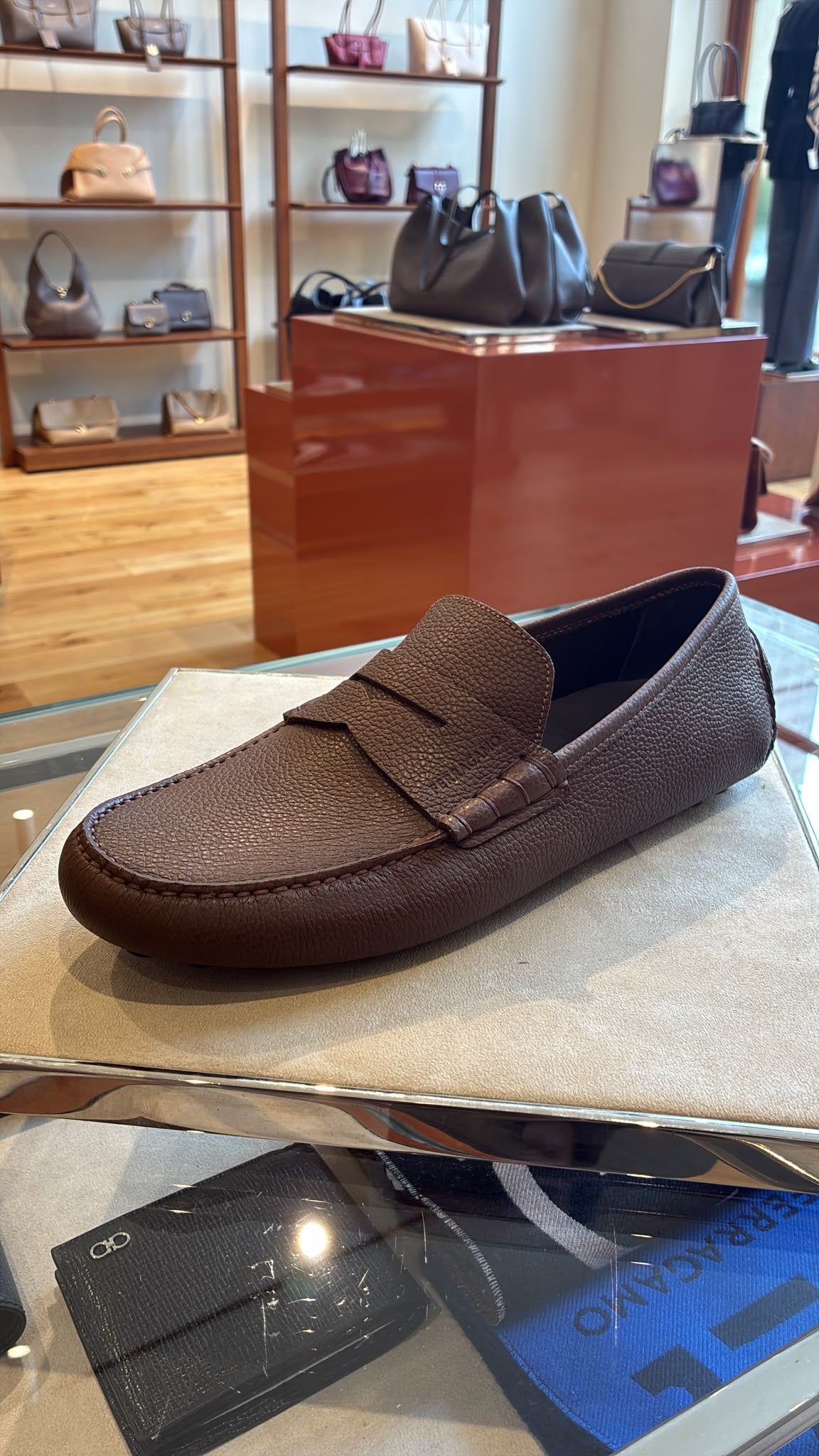 Ferragamo brown pebbled leather penny loafers
