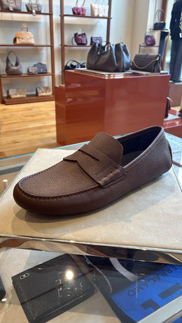 Ferragamo brown pebbled leather penny loafers