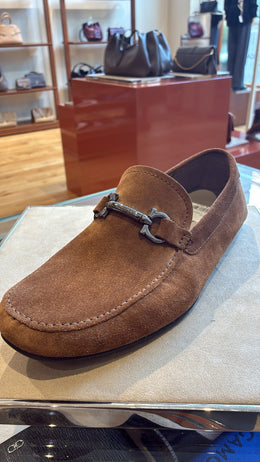 Ferragamo Gancini Brown Suede Loafer