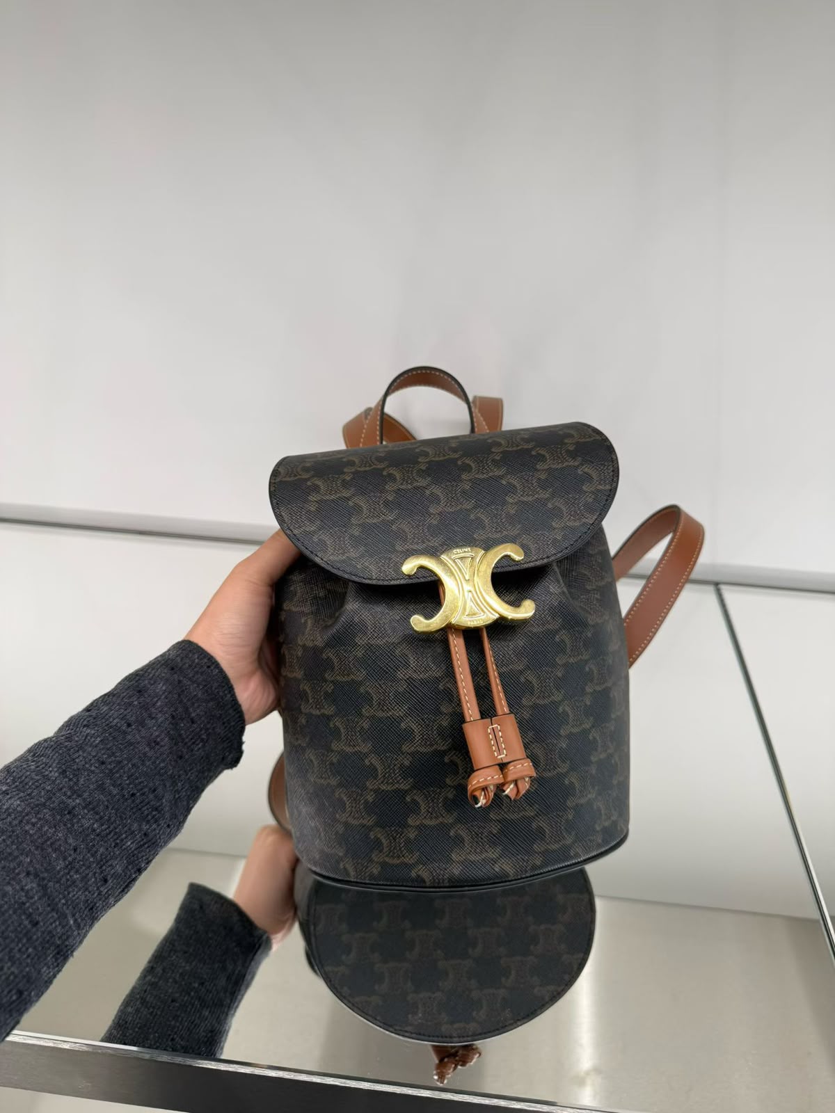 Celine Bonnie Triomphe Canvas & Calfskin Backpack