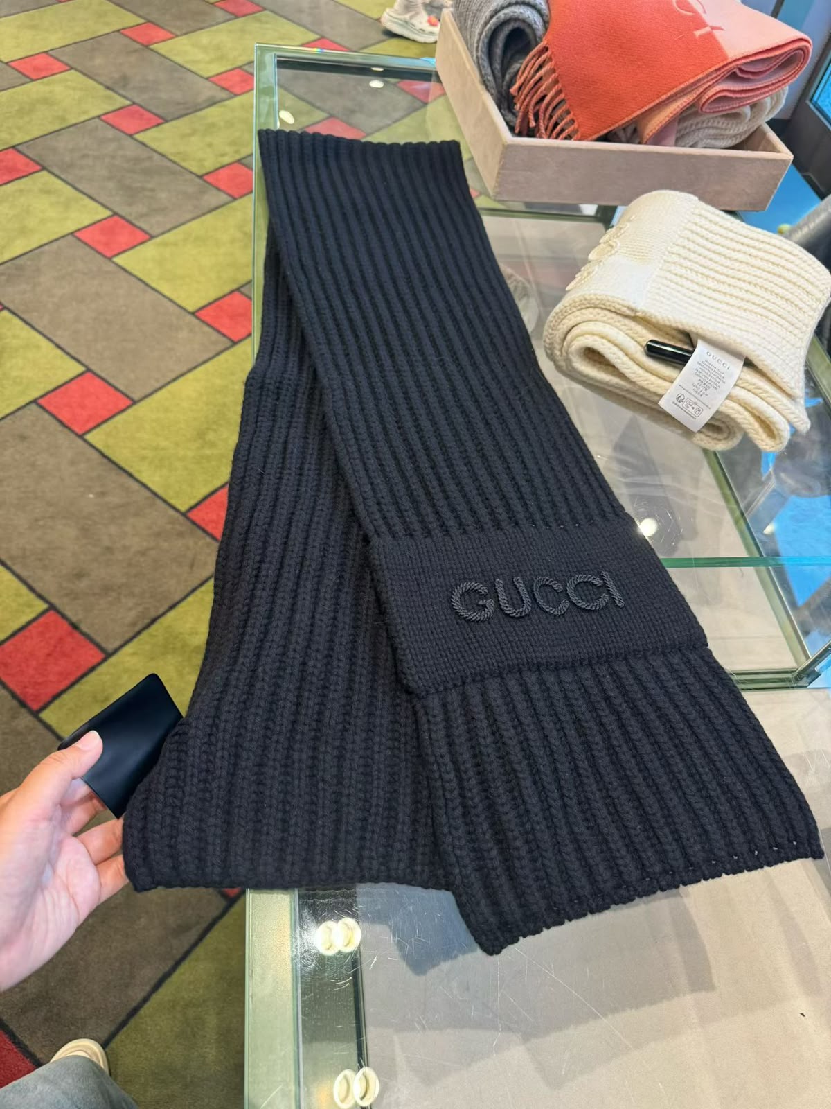 Gucci Wool Cashmere Scarf with Embroidery