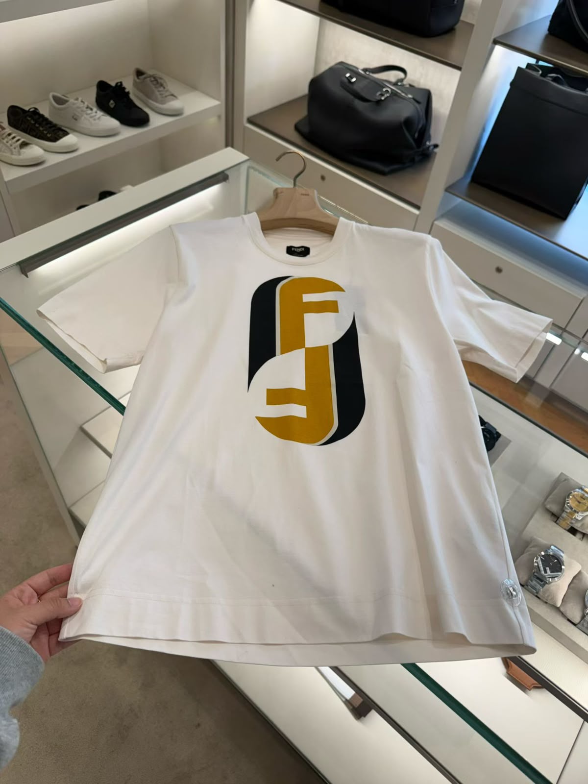 Fendi Beige Crewneck Logo T-Shirt