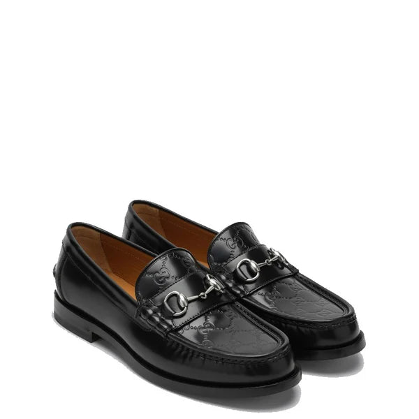 Gucci GG Embossed Horsebit Leather Loafers – Black