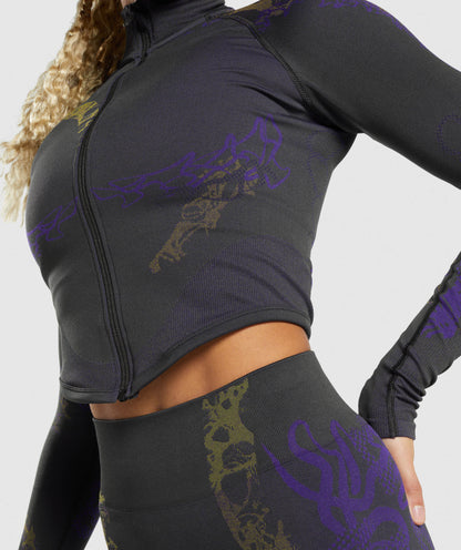 Gymshark WTFlex Zip Up Jacket - Black/Neptune Purple/Reactive Green