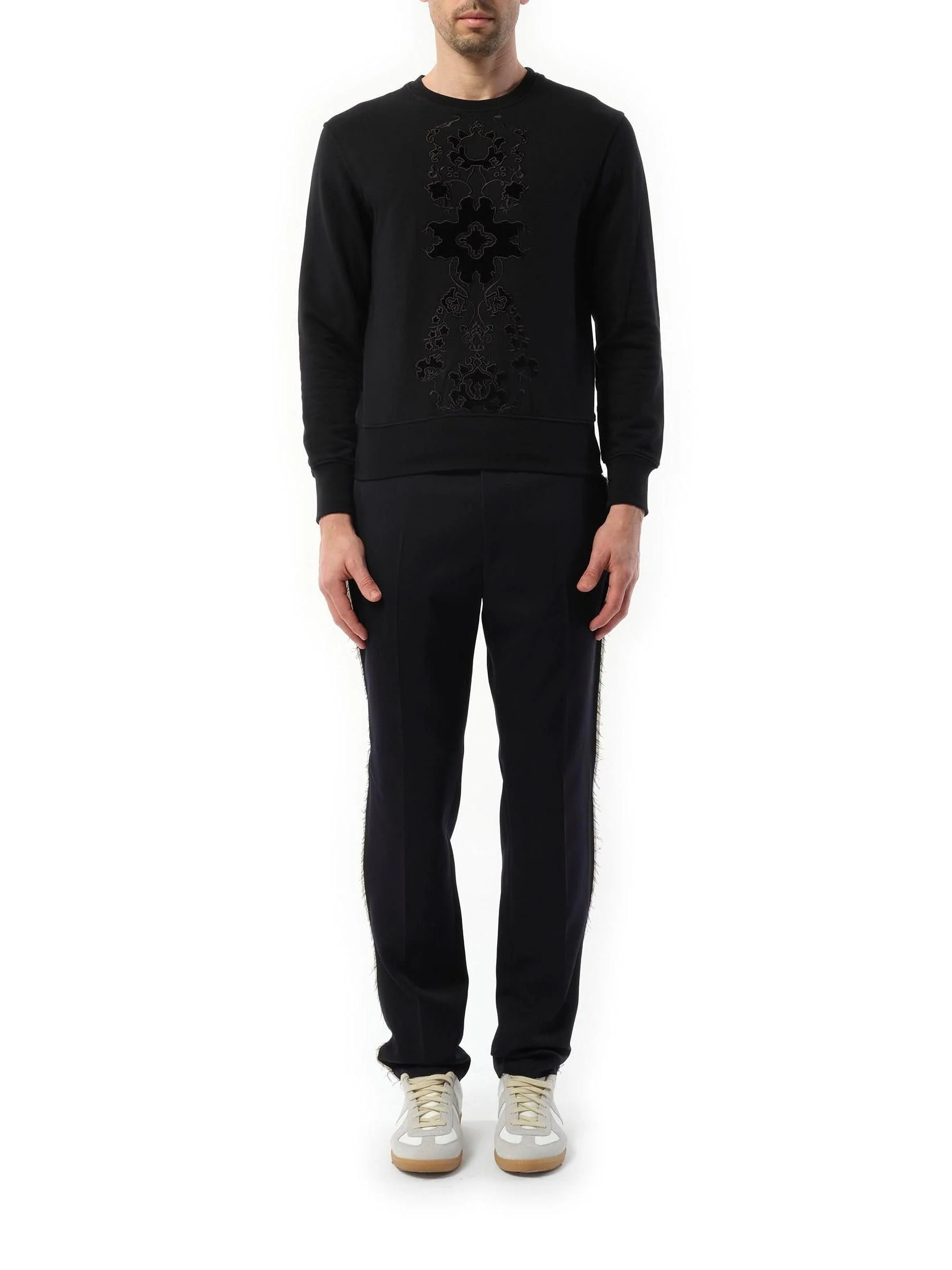 Velvet Embroidered Sweatshirt in Black