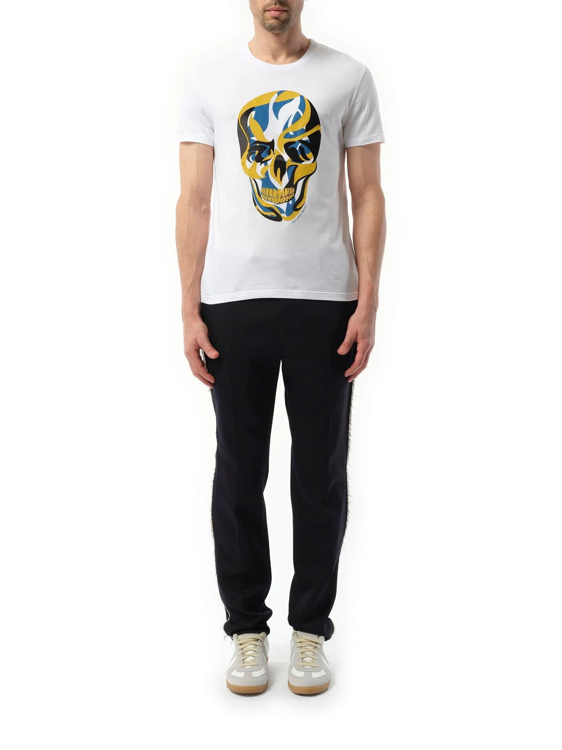 Abstract Yellow Skull T-Shirt in White