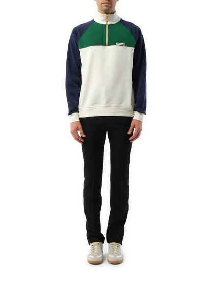 Quarter Zip Colourblock Sweatshirt in Green/Navy/White