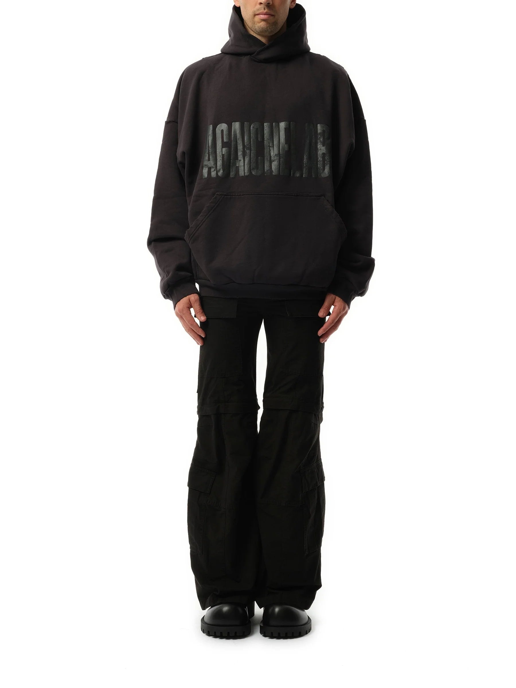 AGAICNELAB Large Fit Hoodie in Washed Black/Anthracite