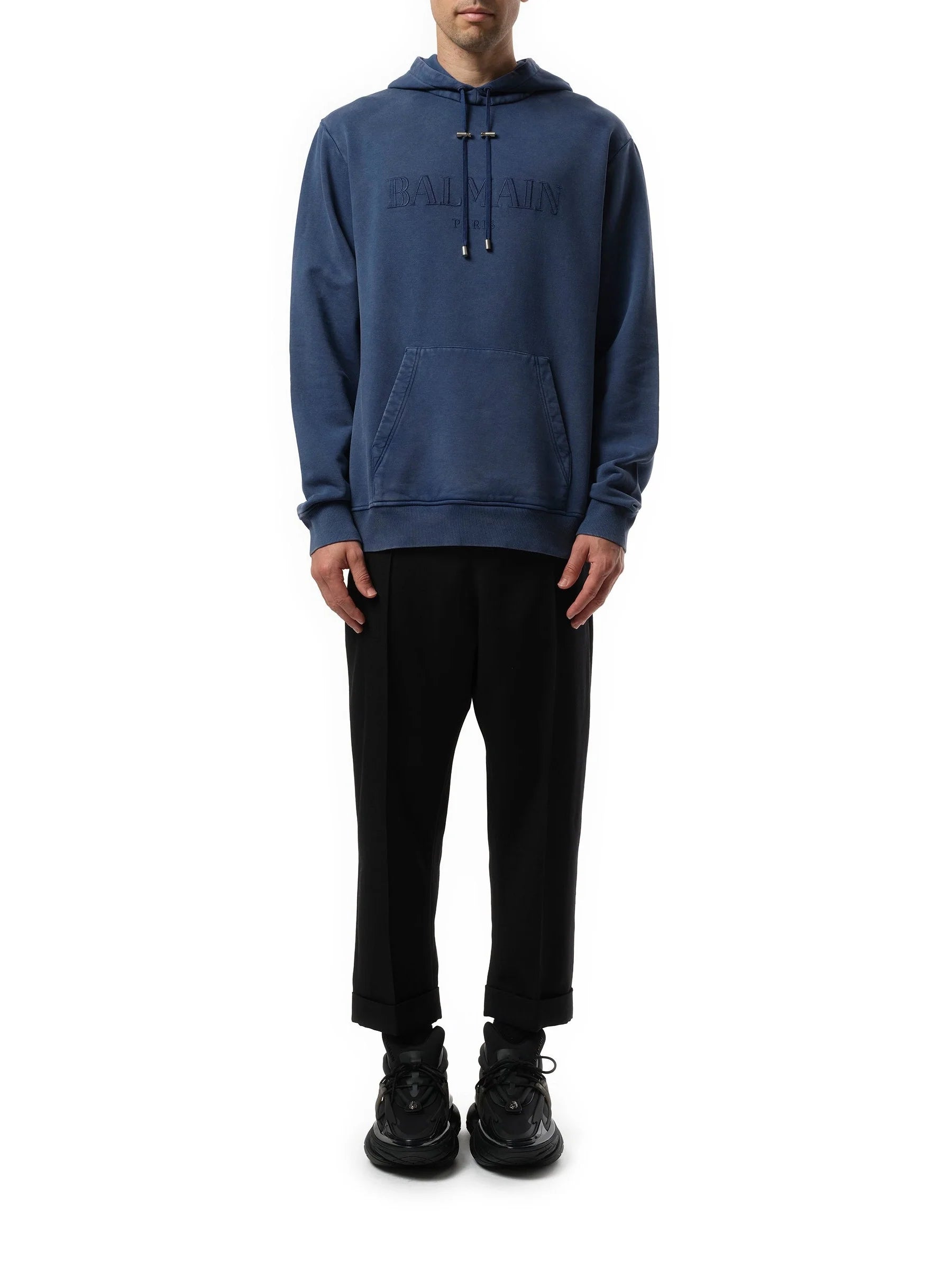 Balmain Vintage Emb Hoodie in Blue