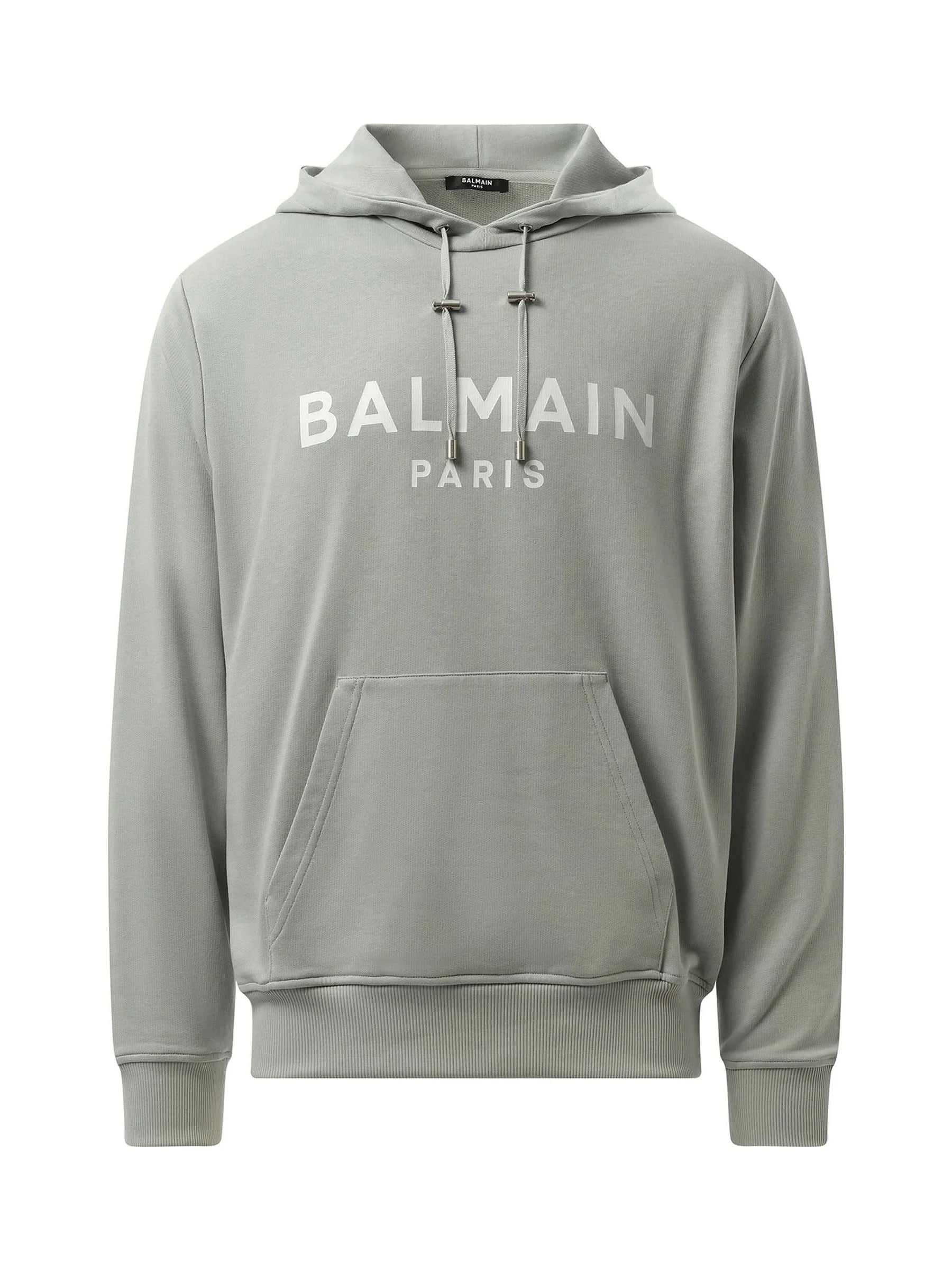 Balmain Print Hoodie in Grey/White
