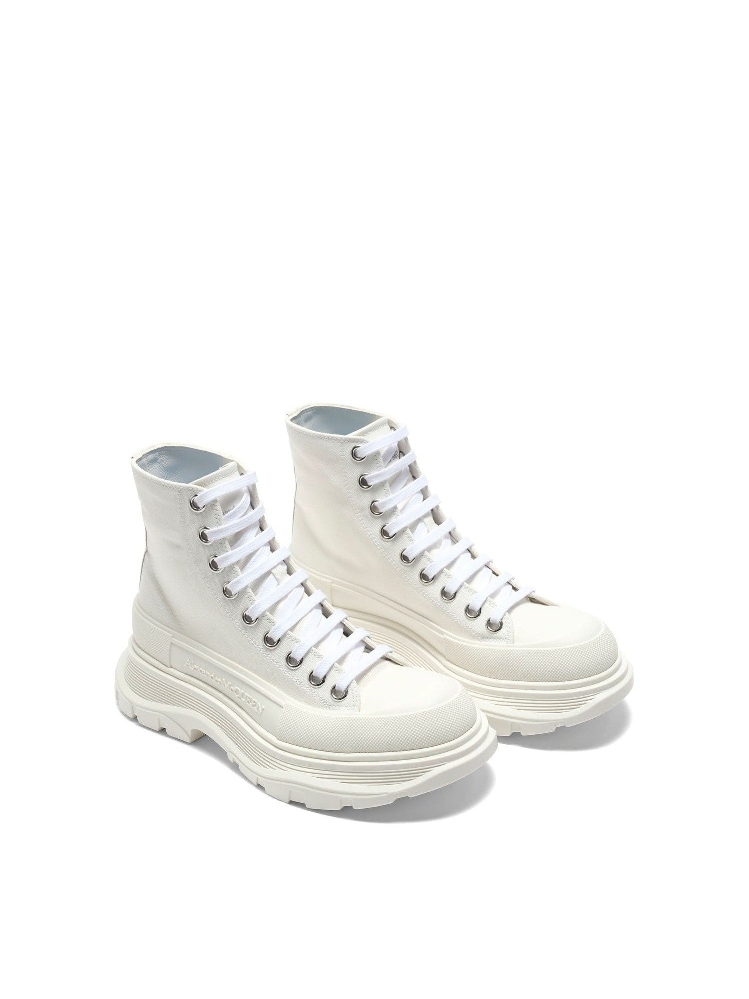ALEXANDER MCQUEEN Tread Slick Canvas Lace-Up Boots in White