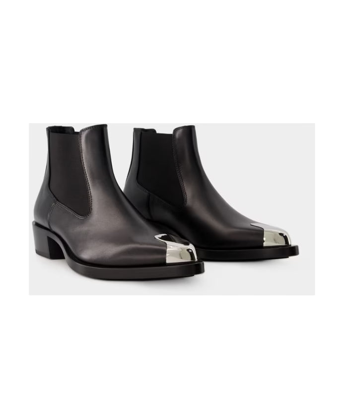 Black/Silver Leather Chelsea BootsBOO
