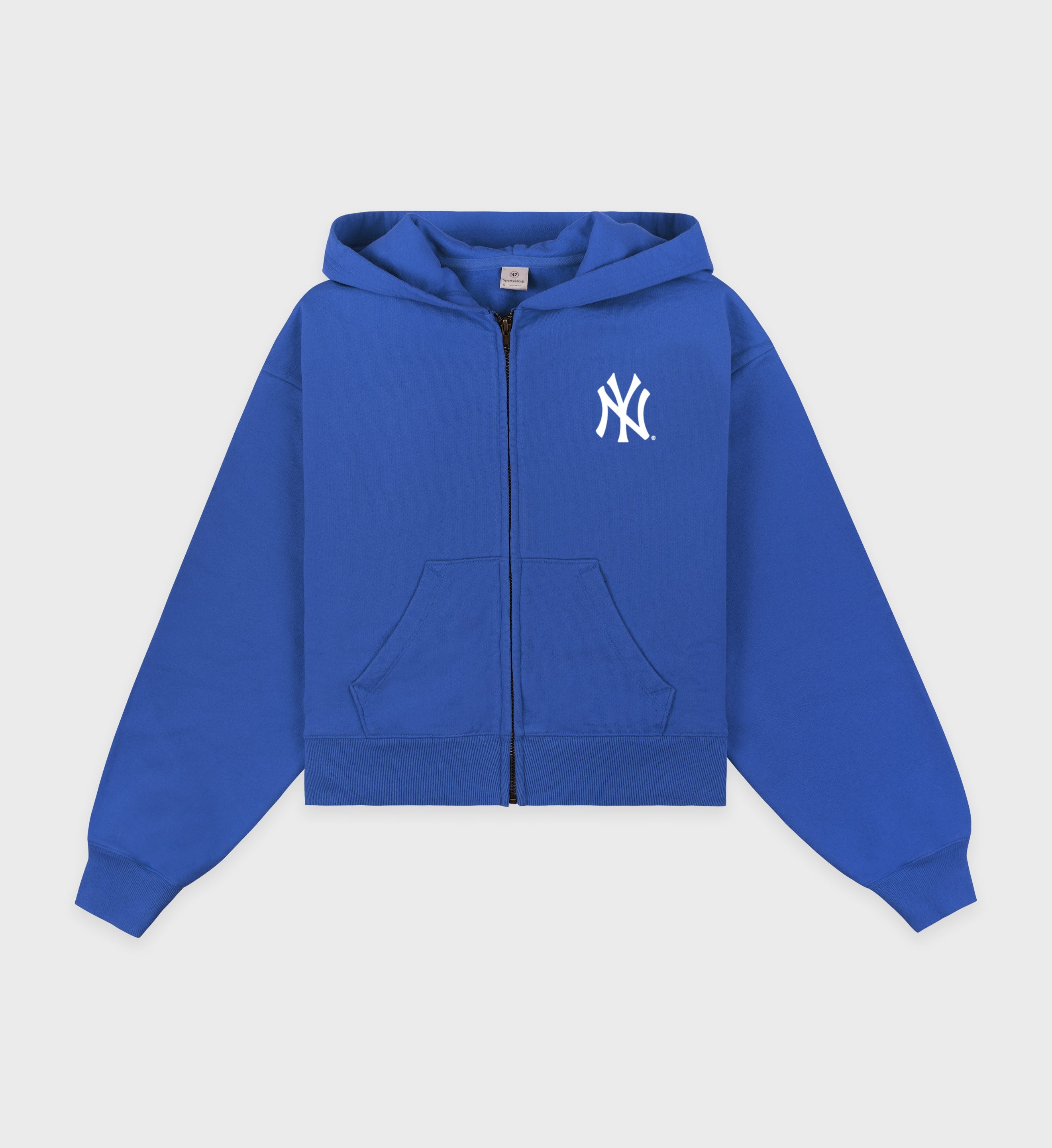Yankees Serif Cropped Zip Hoodie - Team Blue/White