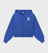 Yankees Serif Cropped Zip Hoodie - Team Blue/White