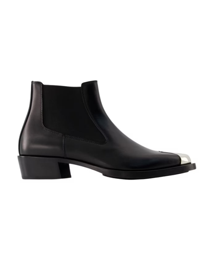 Black/Silver Leather Chelsea BootsBOO