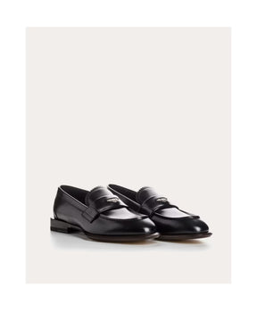 Beige Leather Moccasins with Silver Seal Detail