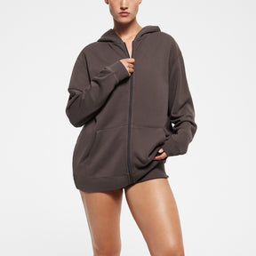 FRENCH TERRY OVERSIZED ZIP UP HOODIE | IRON