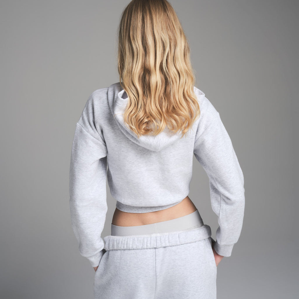 COTTON FLEECE SHRUNKEN ZIP UP HOODIE | LIGHT HEATHER GREY