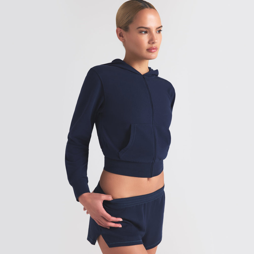 COTTON JERSEY ZIP UP HOODIE | NAVY
