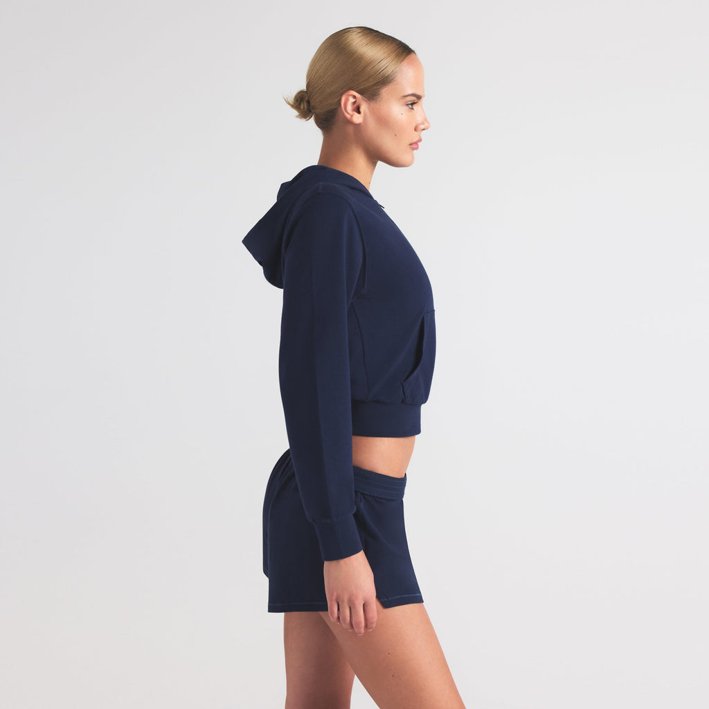 COTTON JERSEY ZIP UP HOODIE | NAVY