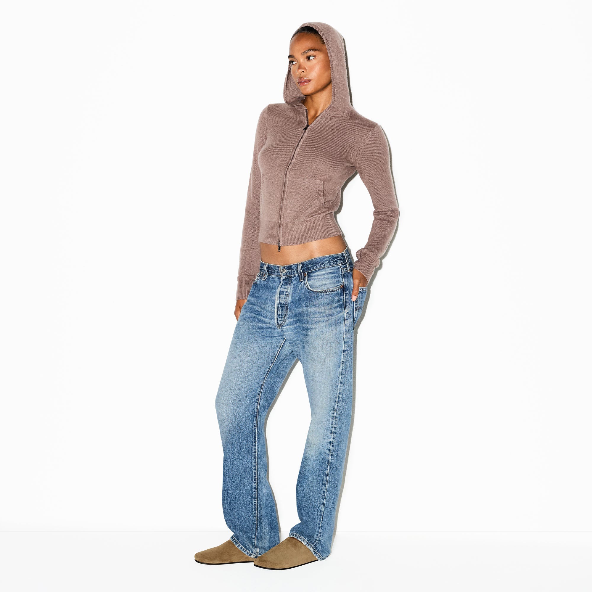 CASHMERE ZIP UP HOODIE | UMBER