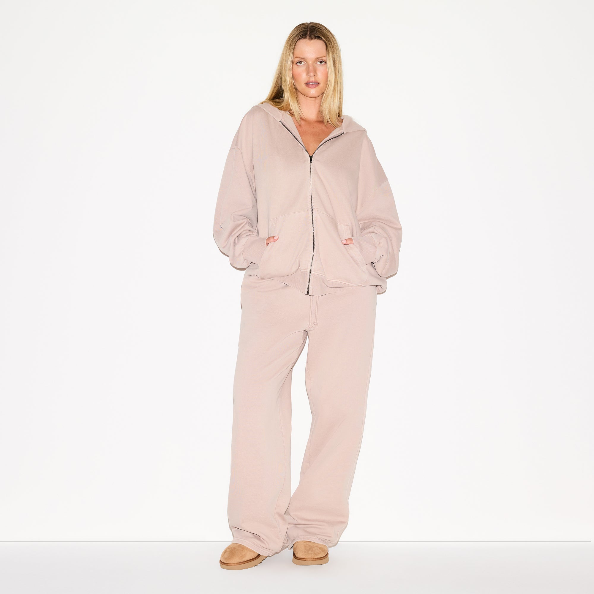 BOYFRIEND FLEECE OVERSIZED ZIP UP HOODIE | LIGHT FAWN