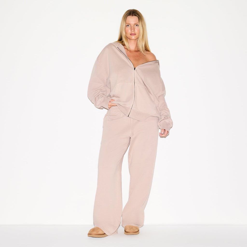 BOYFRIEND FLEECE OVERSIZED ZIP UP HOODIE | LIGHT FAWN