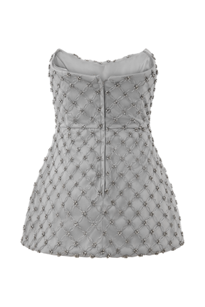 Zuri Hand Beaded Embellished Peplum Corset - Silver