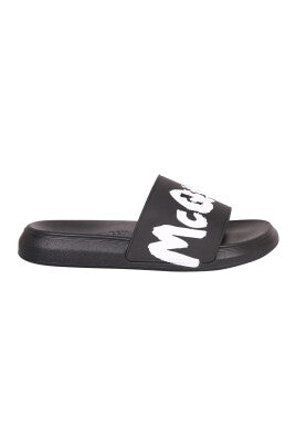 Black Slide Sandals with Logo Print
