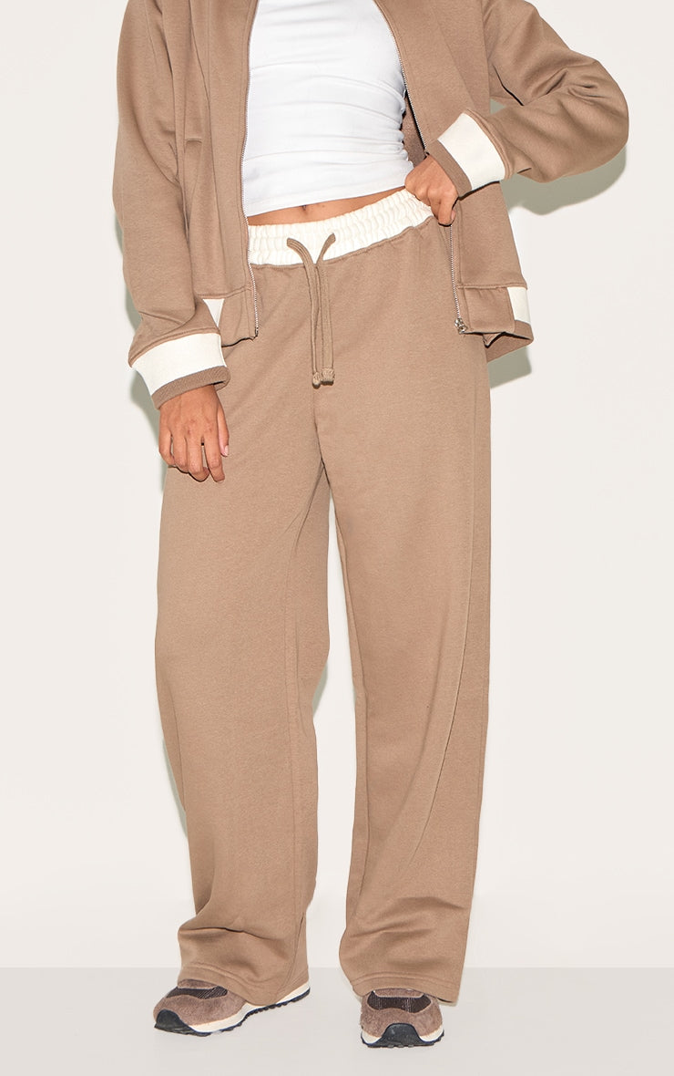 Taupe Contrast Seam Straight Leg Joggers