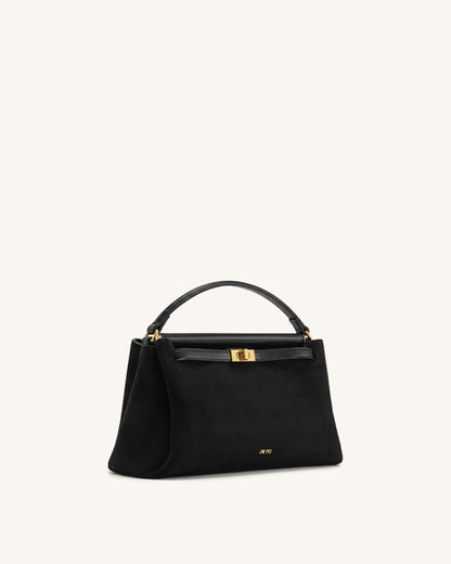 Carmen Faux Suede Top Handle Bag - Dark Brown