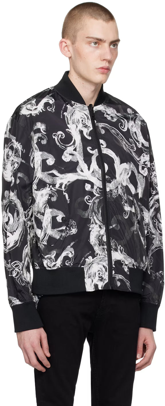 Black & White Watercolor Couture Reversible Bomber Jacket