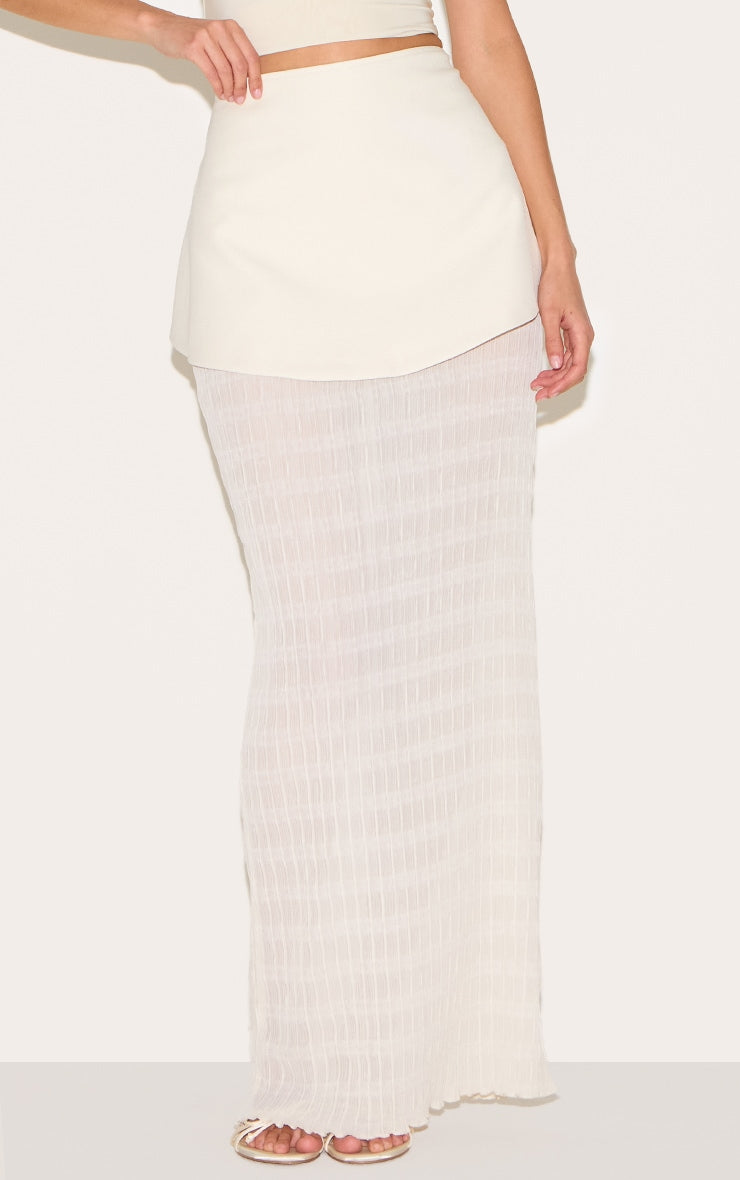 Cream Overlay Detail Textured Woven Maxi Skirt