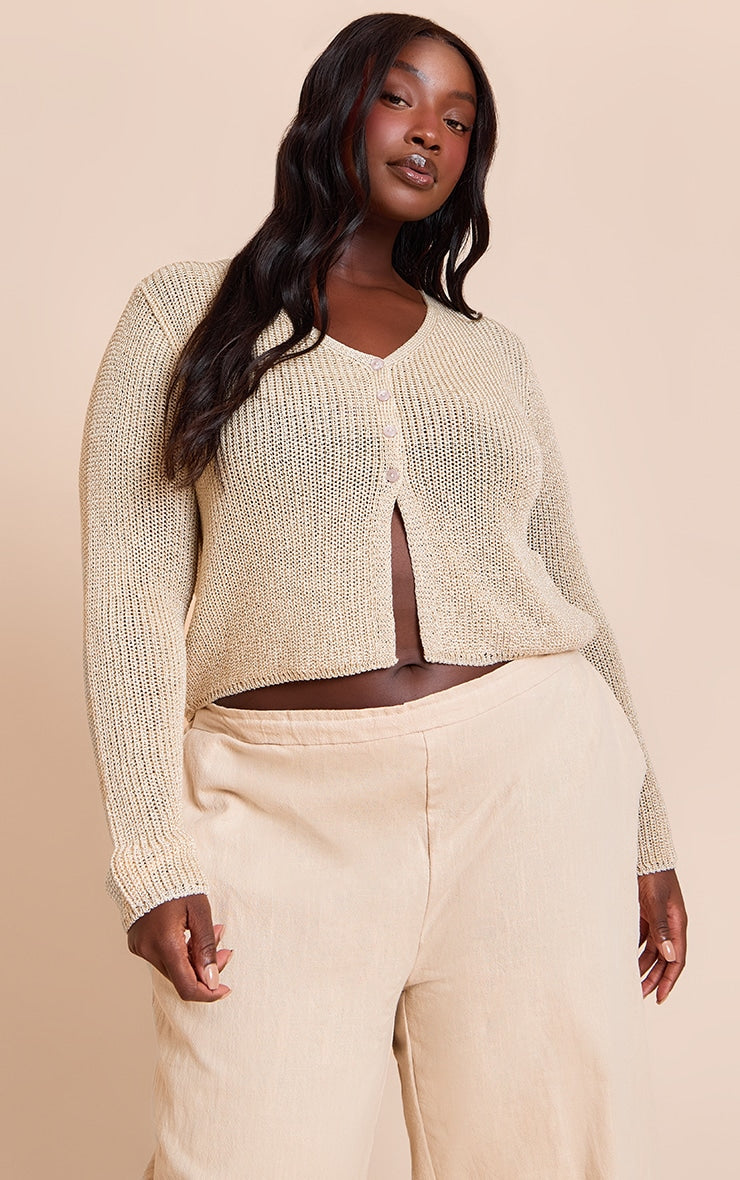 Plus Cream Filagree Button Cardigan