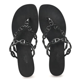 Hermes Rubber Womens Island Sandals 39 Black